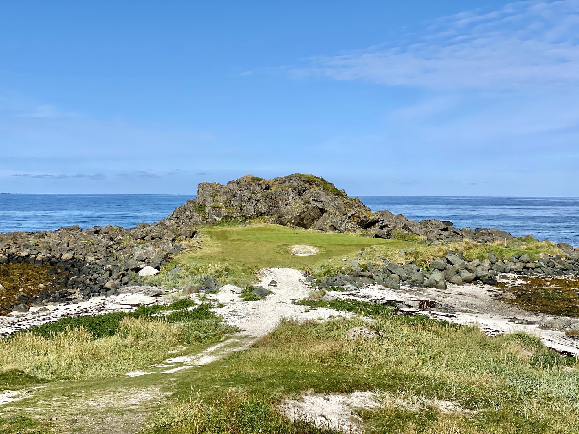 Hole 2 at Lofoten Links beside the sea in Norway